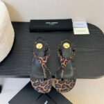 Saint Laurent Cassandra Wedges In Leopard Grosgrain Coffee