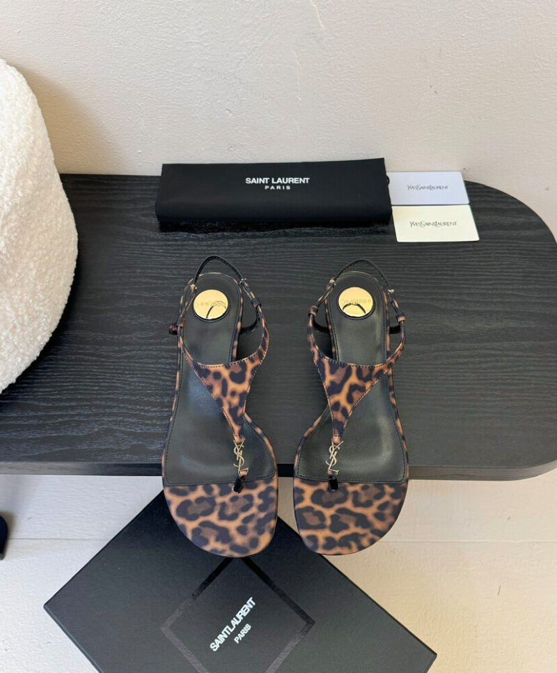 Saint Laurent Cassandra Wedges In Leopard Grosgrain Coffee