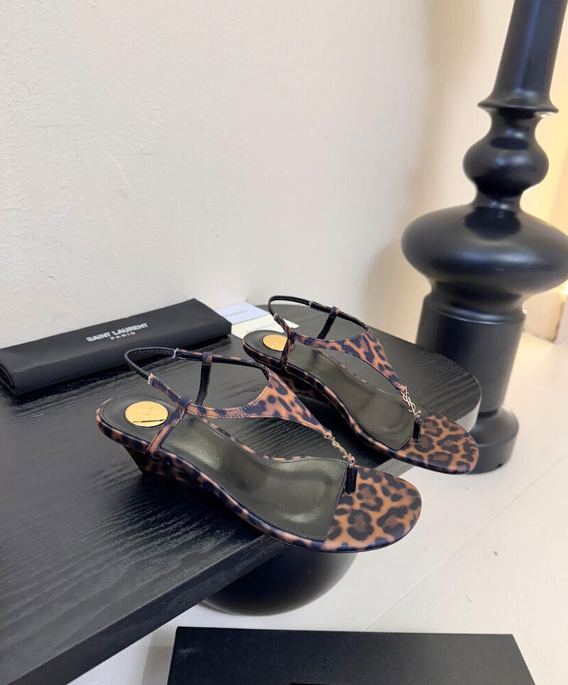 Saint Laurent Cassandra Wedges In Leopard Grosgrain Coffee