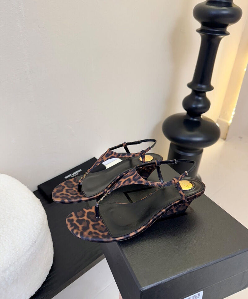 Saint Laurent Cassandra Wedges In Leopard Grosgrain Coffee