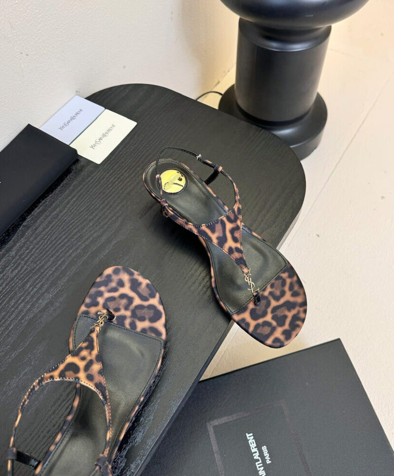 Saint Laurent Cassandra Wedges In Leopard Grosgrain Coffee