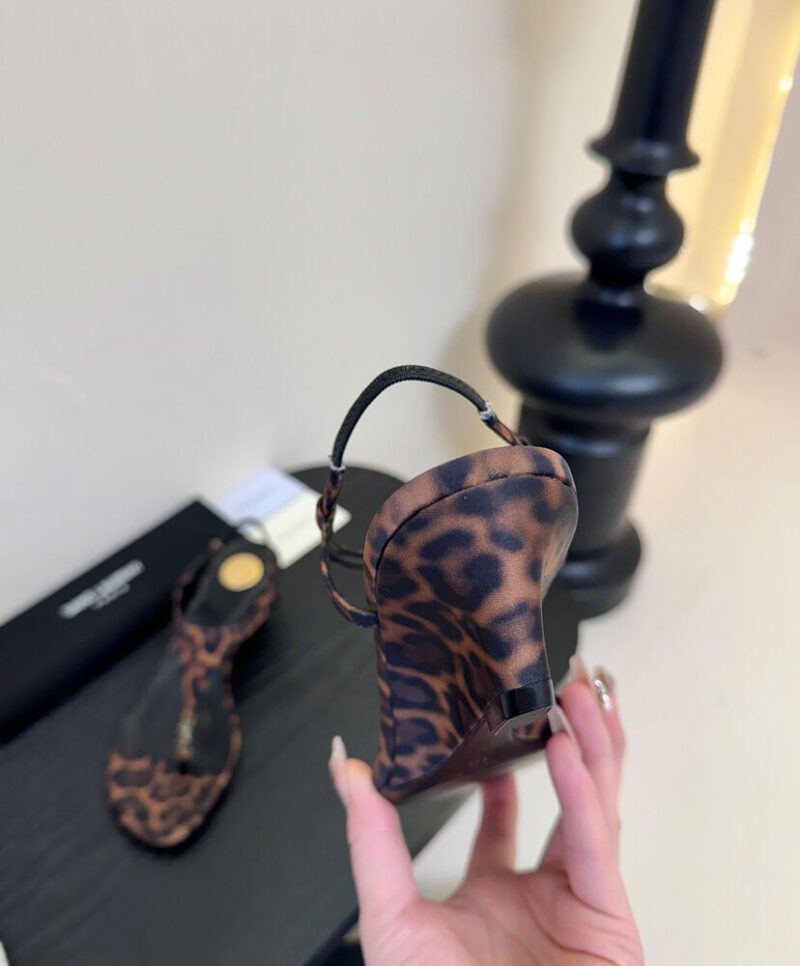 Saint Laurent Cassandra Wedges In Leopard Grosgrain Coffee