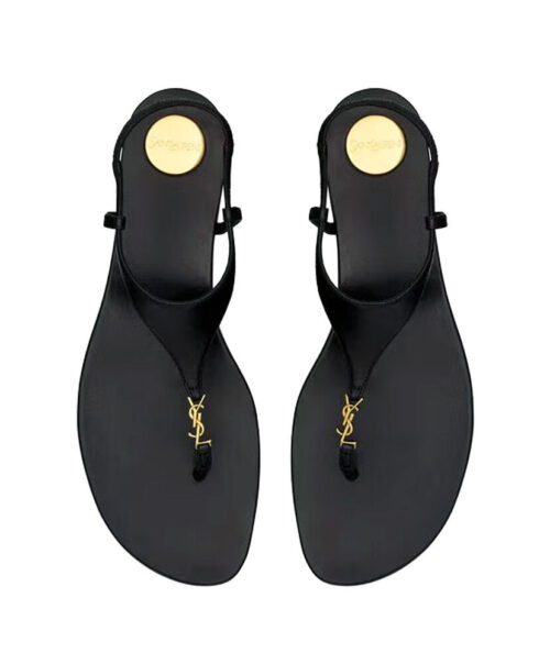 Saint Laurent Cassandra Smooth Leather Sandals Black