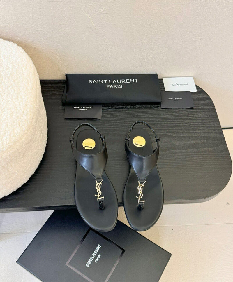 Saint Laurent Cassandra Smooth Leather Sandals Black