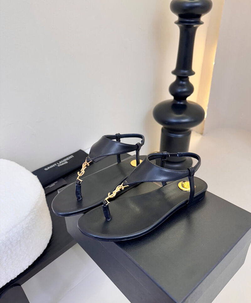Saint Laurent Cassandra Smooth Leather Sandals Black
