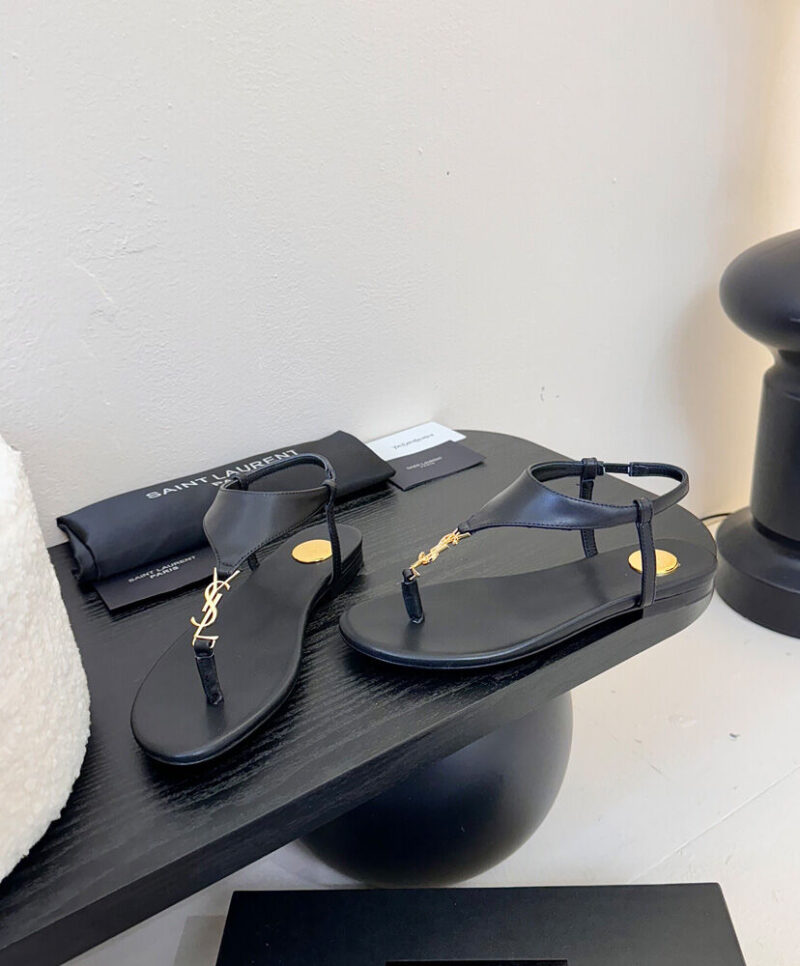 Saint Laurent Cassandra Smooth Leather Sandals Black