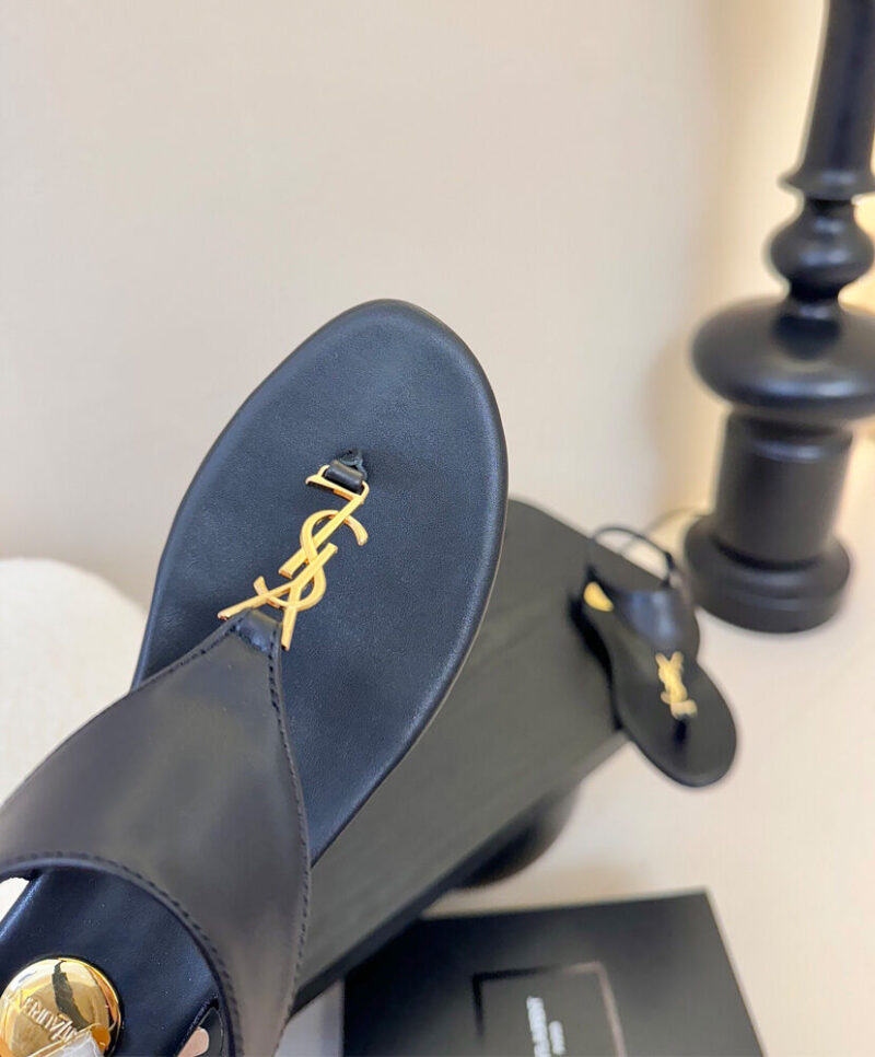 Saint Laurent Cassandra Smooth Leather Sandals Black