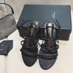 Saint Laurent Women's Cassandra Sandals In Smooth Leather Black