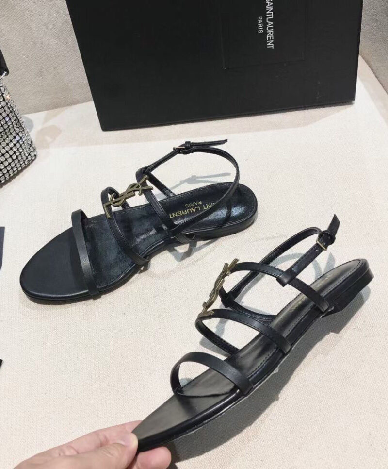 Saint Laurent Women's Cassandra Sandals In Smooth Leather Black