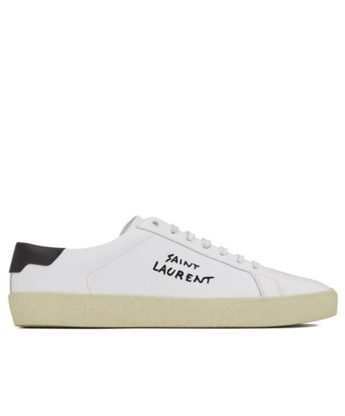 Saint Laurent Unisex Court Classic Sl/06 Embroidered Sneakers In Leather White