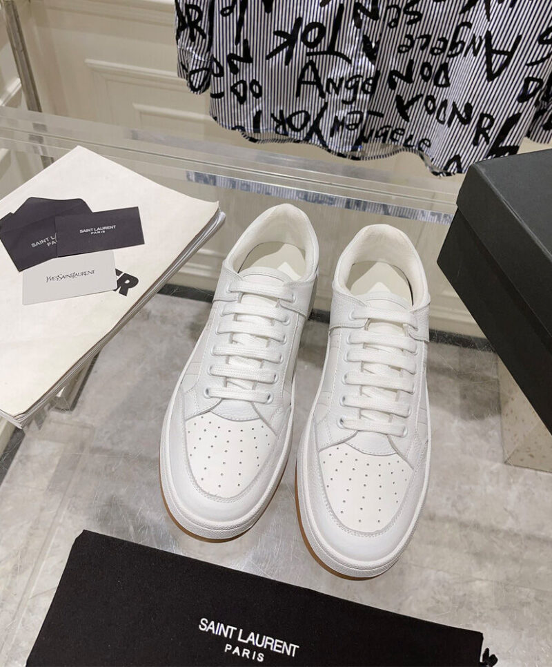 Saint Laurent Unisex Sl/61 Low-Top Sneakers In Smooth And Grained Leather White