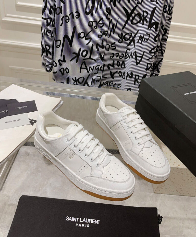 Saint Laurent Unisex Sl/61 Low-Top Sneakers In Smooth And Grained Leather White