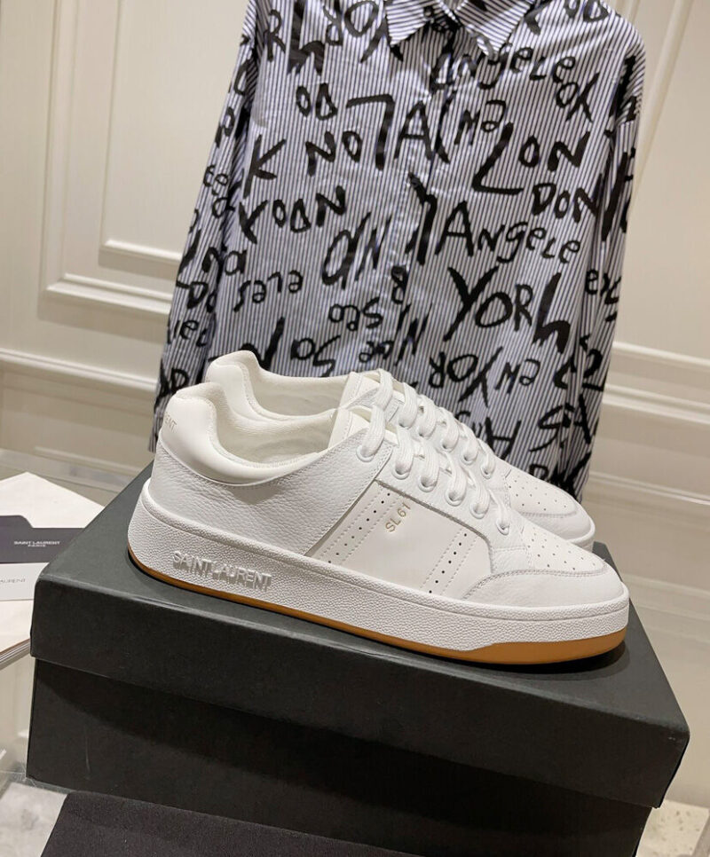 Saint Laurent Unisex Sl/61 Low-Top Sneakers In Smooth And Grained Leather White