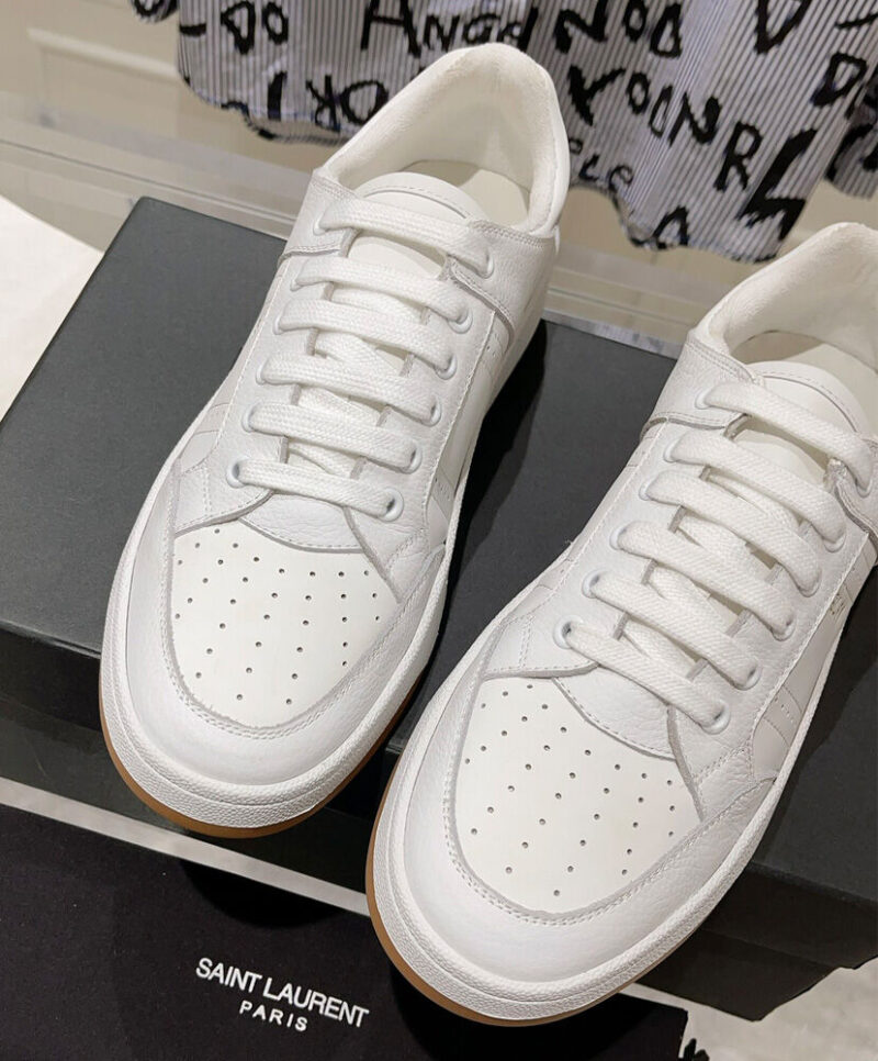Saint Laurent Unisex Sl/61 Low-Top Sneakers In Smooth And Grained Leather White