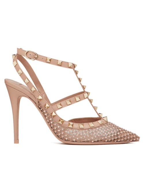 Valentino Women's Rockstud Mesh Pump With Crystals And Straps 100MM