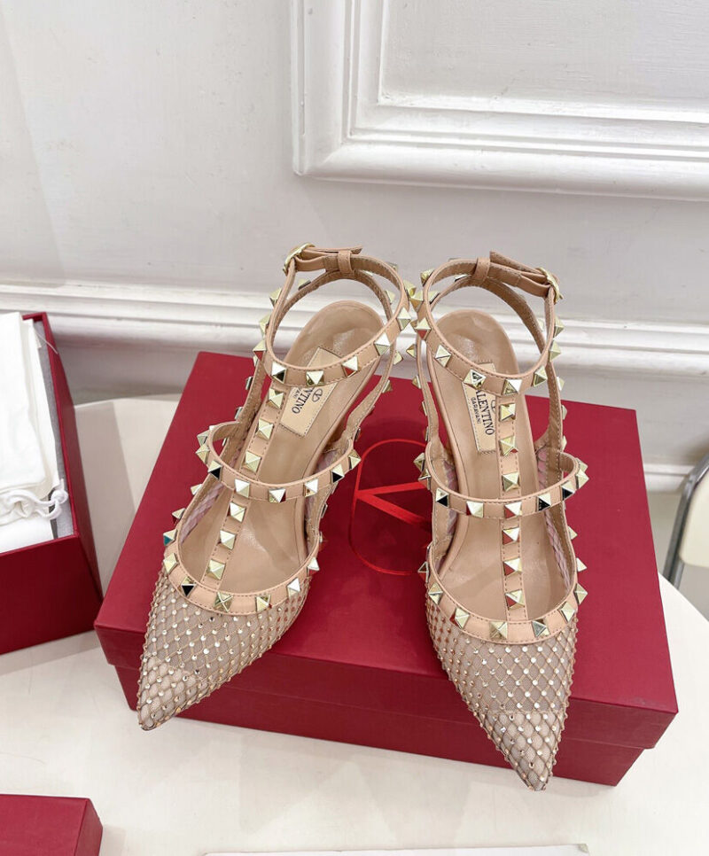 Valentino Women's Rockstud Mesh Pump With Crystals And Straps 100MM