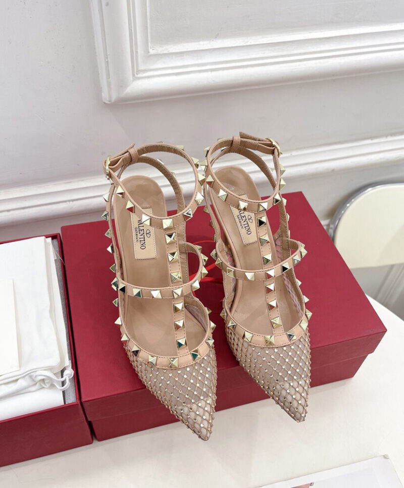 Valentino Women's Rockstud Mesh Pump With Crystals And Straps 100MM