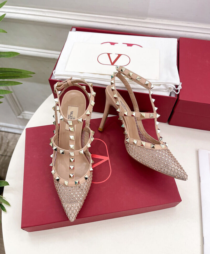Valentino Women's Rockstud Mesh Pump With Crystals And Straps 100MM