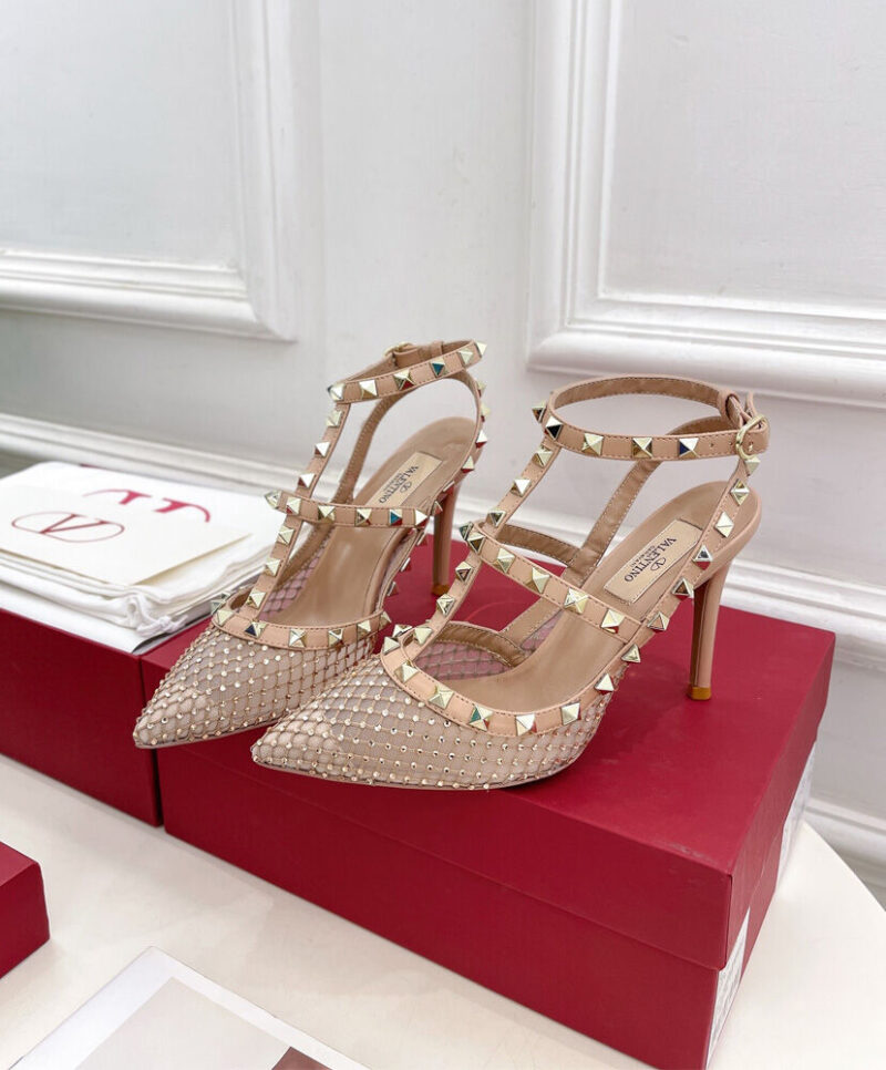 Valentino Women's Rockstud Mesh Pump With Crystals And Straps 100MM