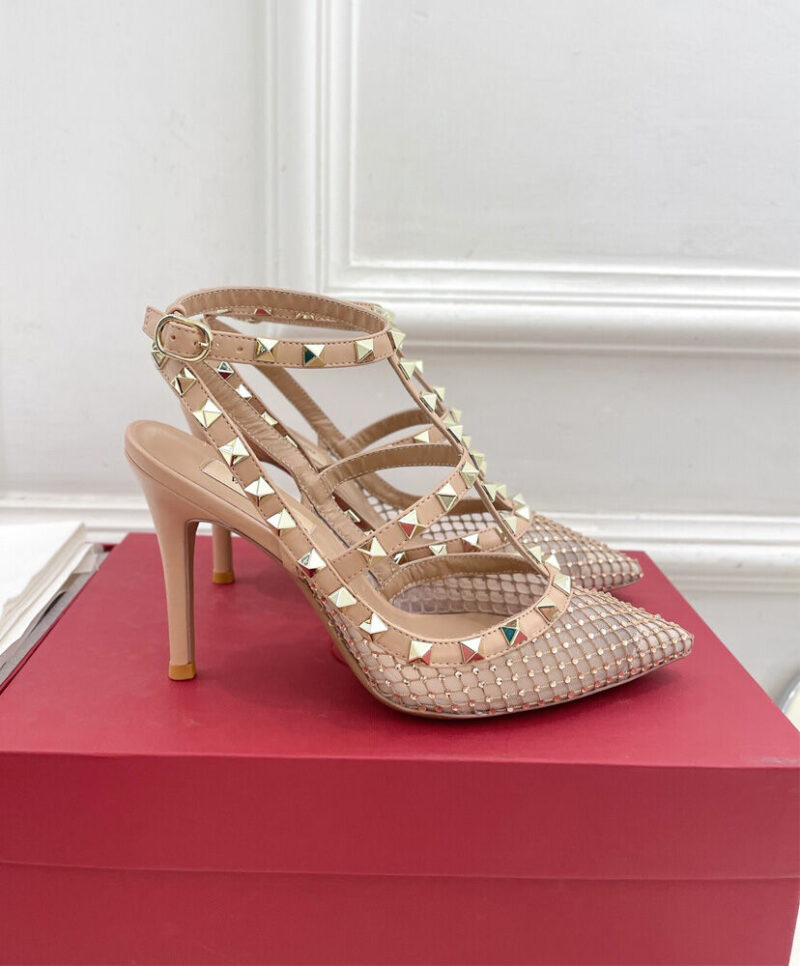 Valentino Women's Rockstud Mesh Pump With Crystals And Straps 100MM