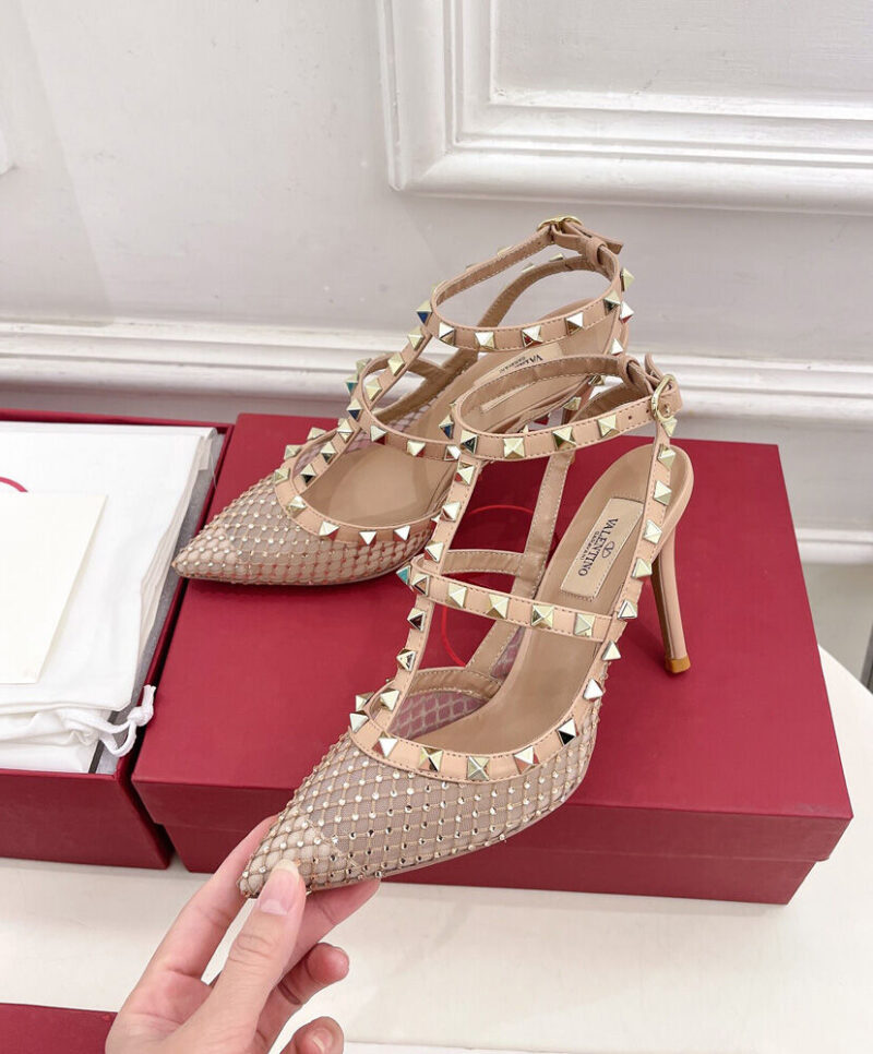 Valentino Women's Rockstud Mesh Pump With Crystals And Straps 100MM