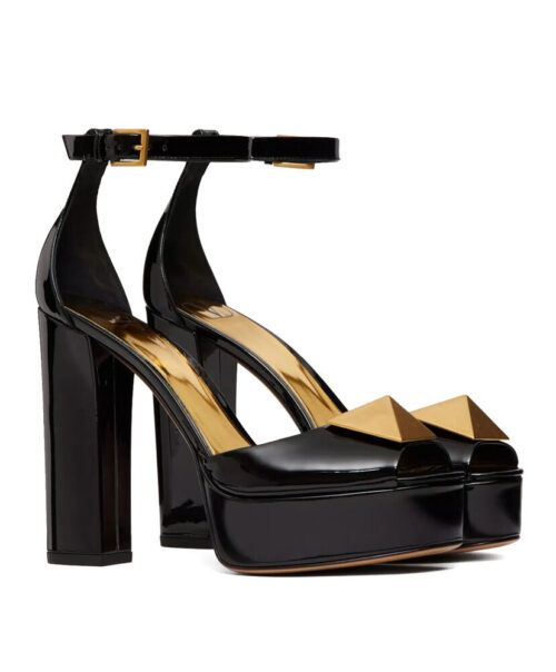 Valentino Women's Open Toe Pump With One Stud Platform In Patent Leather 120 MM