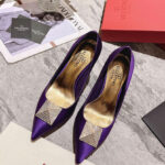 Valentino Women's One Stud Satin Pump With Stud And Crystals 100MM Purple
