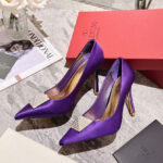 Valentino Women's One Stud Satin Pump With Stud And Crystals 100MM Purple