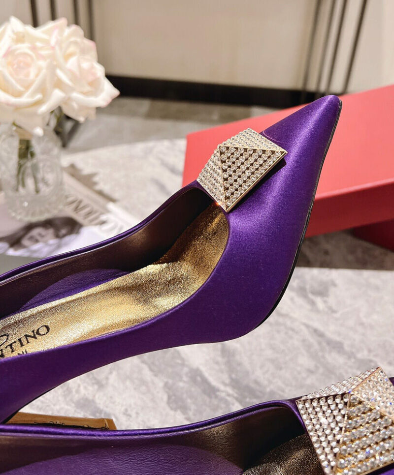 Valentino Women's One Stud Satin Pump With Stud And Crystals 100MM Purple