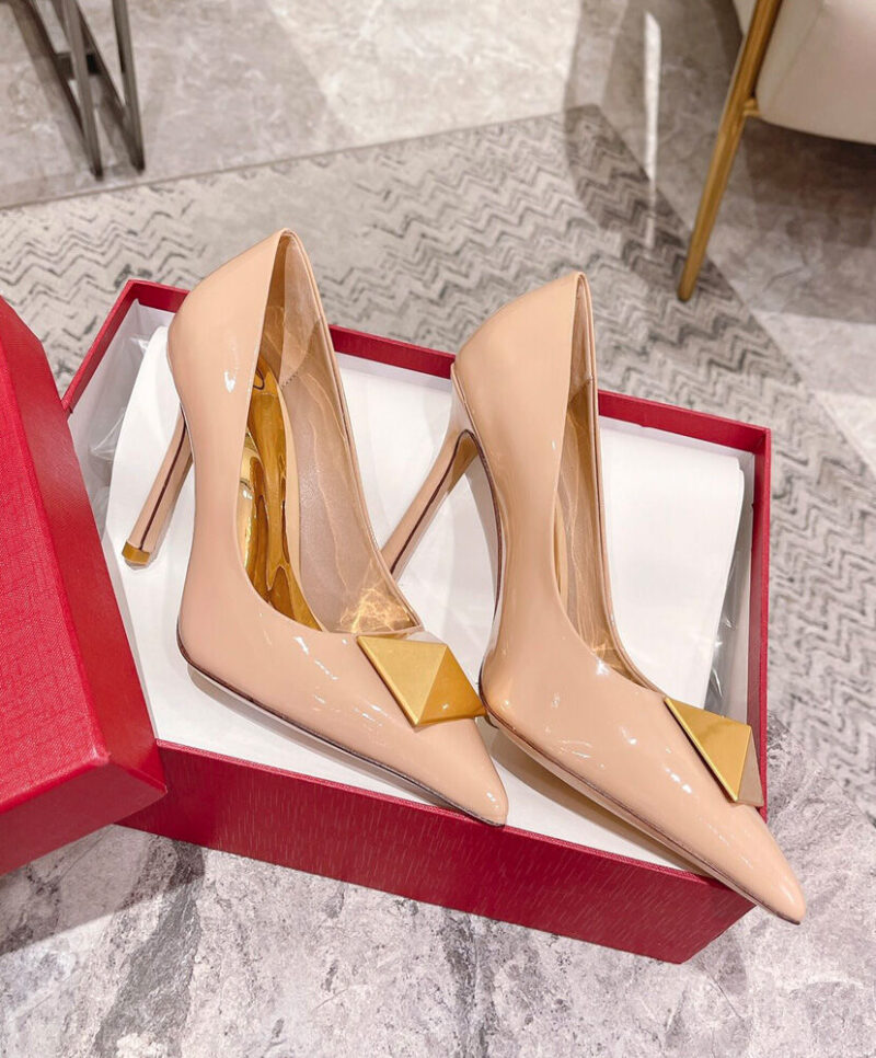 Valentino Women's One Stud Patent Leather Pump 100MM Cream