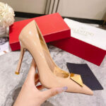 Valentino Women's One Stud Patent Leather Pump 100MM Cream
