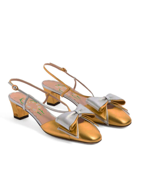 Valentino Garavani Bowow Slingback Pumps In Laminated Nappa 45Mm Golden