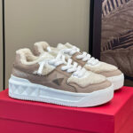 Valentino Unisex One Stud Xl Nubuck And Wool Sneaker Dark Coffee