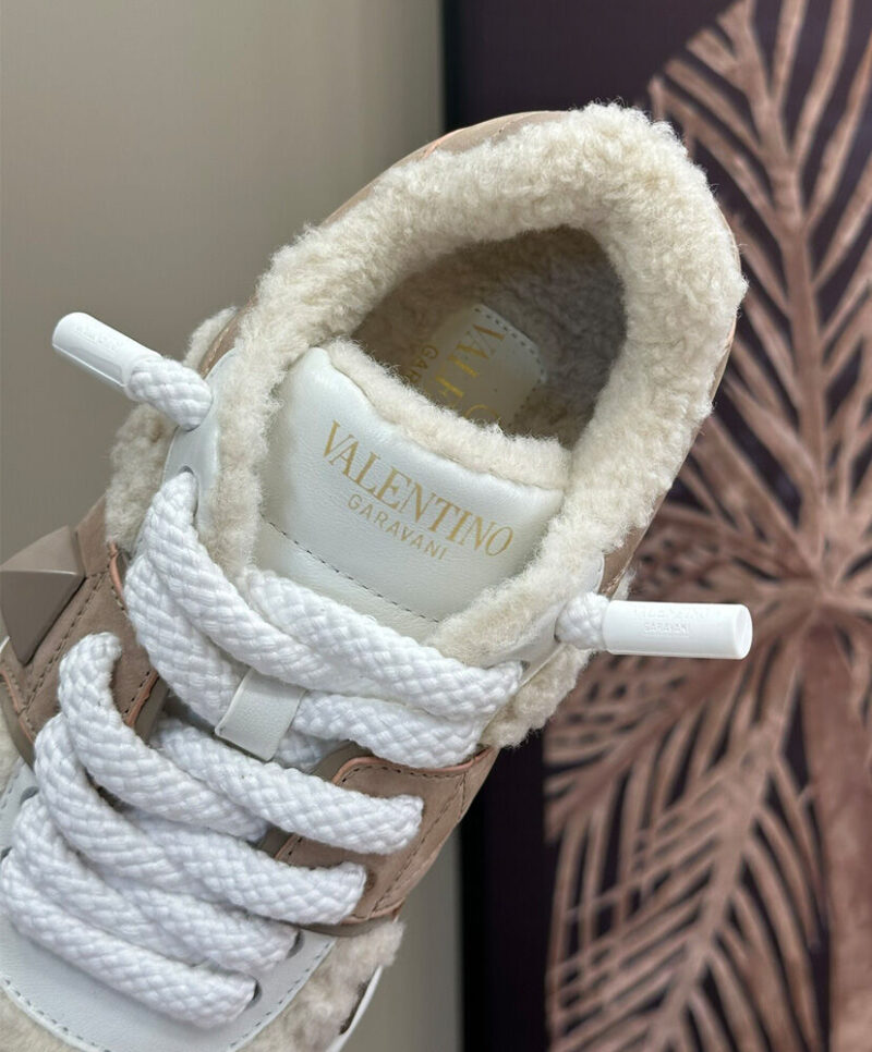 Valentino Unisex One Stud Xl Nubuck And Wool Sneaker Dark Coffee